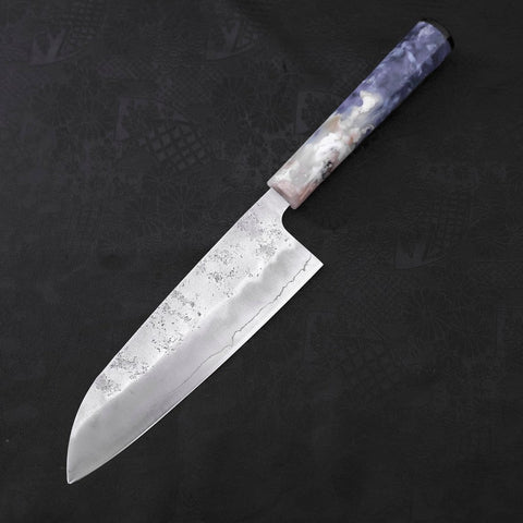 Santoku Silver Steel #3 Nashiji Ocean Blue White Handle 165mm (6.5”)