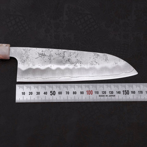 Santoku Silver Steel #3 Nashiji Ocean Blue White Handle 165mm (6.5”)