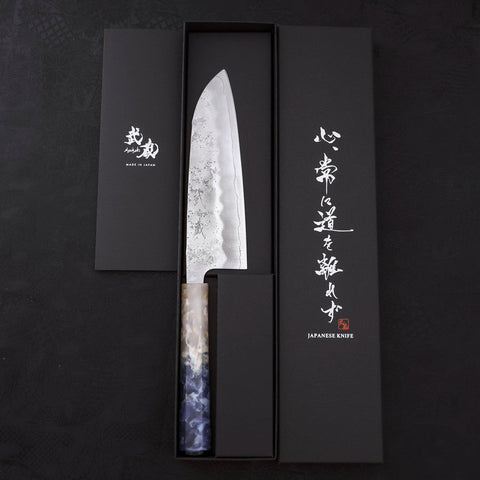 Santoku Silver Steel #3 Nashiji Ocean Blue White Handle 165mm (6.5”)