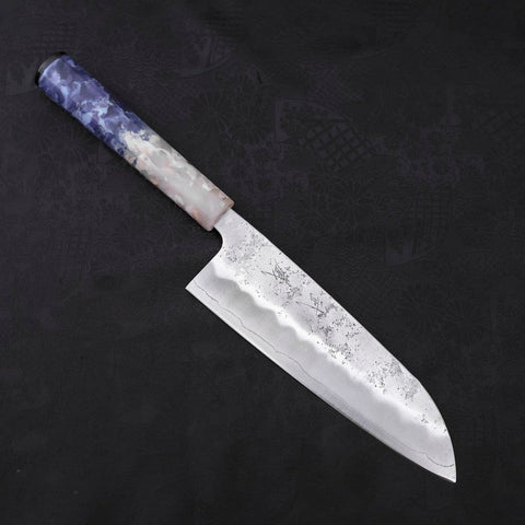Santoku Silver Steel #3 Nashiji Ocean Blue White Handle 165mm (6.5”)