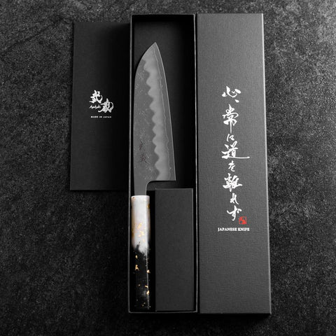 Santoku Silver Steel #3 Nashiji Mango de Océano Blanco Negro Dorado 165mm