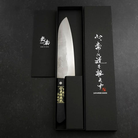 Santoku Silver Steel #3 Nashiji Western Black Handle 180mm