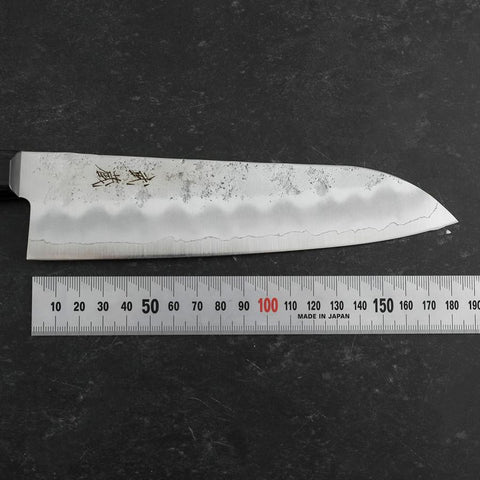 Santoku Silver Steel #3 Nashiji Western Purple Handle 180mm (Tsuba-Nashi)