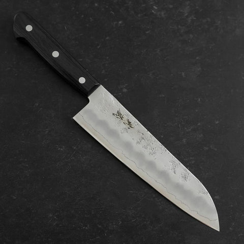 Santoku Silver Steel #3 Nashiji Western Purple Handle 180mm (Tsuba-Nashi)