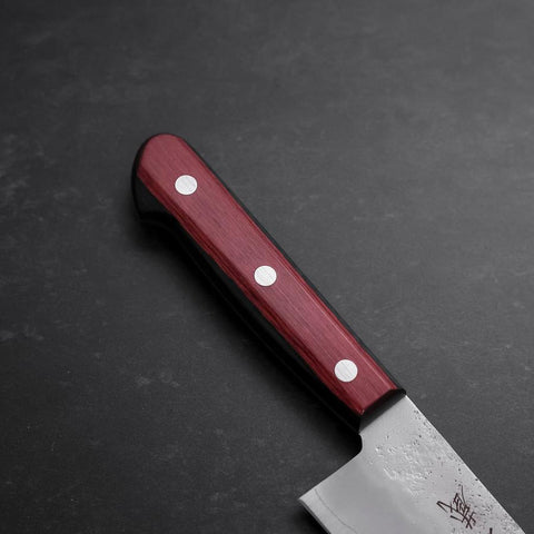 Santoku Silver Steel #3 Nashiji Western Red Handle 180mm (Tsuba-Nashi)
