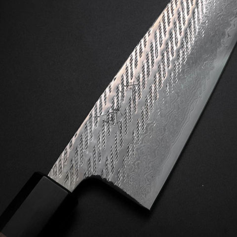 Santoku AUS-10 Nawame Damasco Mango de Búfalo Nogal 165mm