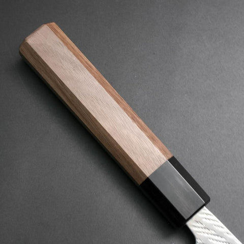 Santoku AUS-10 Nawame Damasco Mango de Búfalo Nogal 165mm