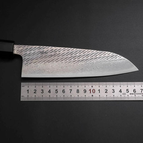 Santoku AUS-10 Nawame Damasco Mango de Búfalo Nogal 165mm