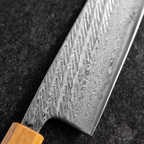 Santoku AUS-10 Nawame Damasco Mango de Roble 165mm