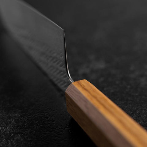 Santoku AUS-10 Nawame Damasco Mango de Roble 165mm