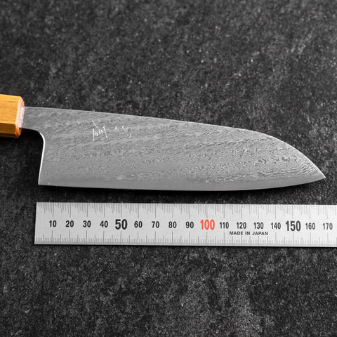 Santoku AUS-10 Nawame Damasco Mango de Roble 165mm