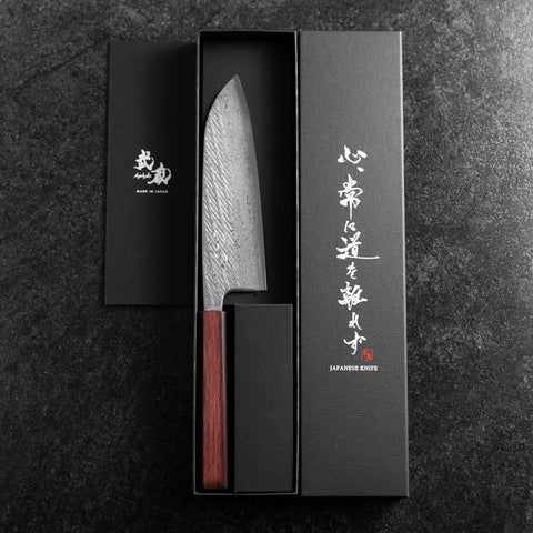 Santoku AUS-10 Nawame Damasco Mango Urushi Morado 165mm