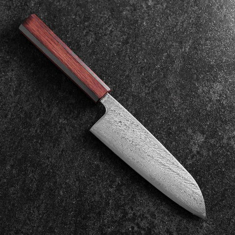 Santoku AUS-10 Nawame Damasco Mango Urushi Morado 165mm