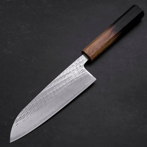 Santoku Silver Steel #3  Nawame Damascus Yaki Urushi Handle 165mm