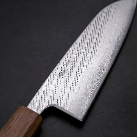 Santoku Silver Steel #3  Nawame Damascus Yaki Urushi Handle 165mm
