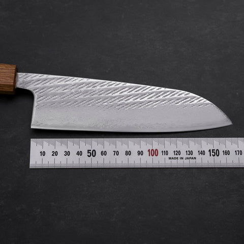 Santoku Silver Steel #3  Nawame Damascus Yaki Urushi Handle 165mm