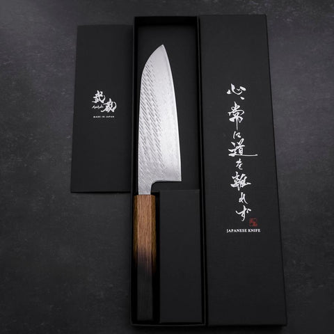 Santoku Silver Steel #3  Nawame Damascus Yaki Urushi Handle 165mm