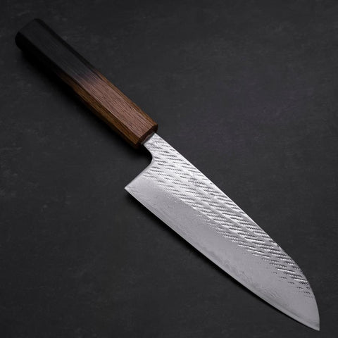 Santoku Silver Steel #3  Nawame Damascus Yaki Urushi Handle 165mm