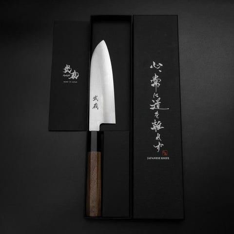 Santoku Silver Steel #3 Polished Buffalo Walnut Handle 155mm
