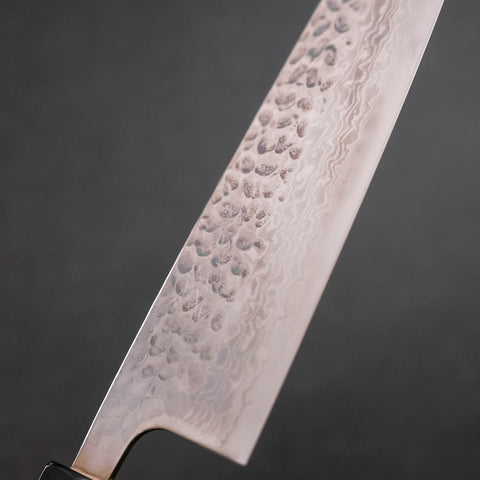 Santoku Silver Steel #3 Tsuchime Damascus Buffalo Ebony Handle 170mm