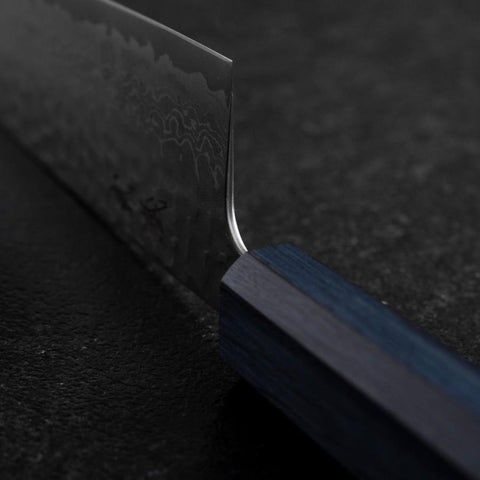 Santoku Silver Steel #3 Tsuchime Damast Dunkelblauer Urushi Griff 170mm