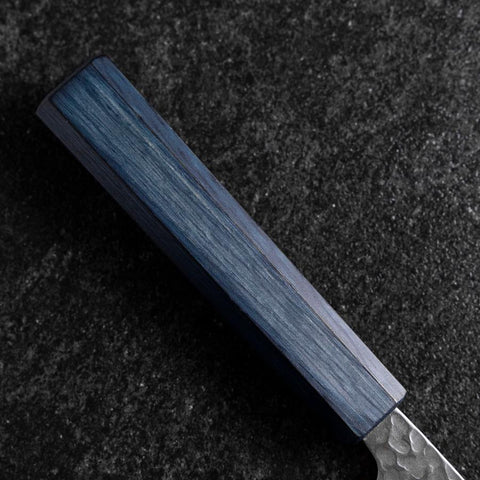Santoku Silver Steel #3 Tsuchime Damast Dunkelblauer Urushi Griff 170mm