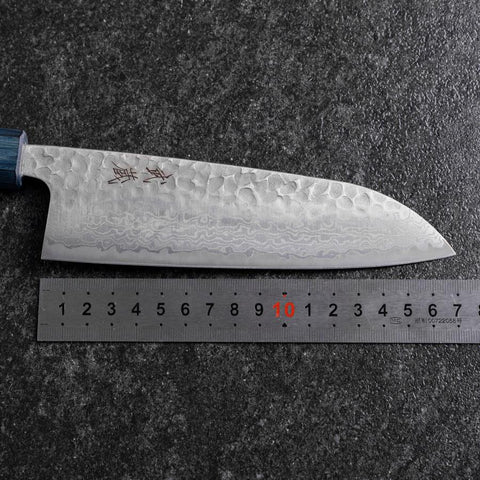 Santoku Silver Steel #3 Tsuchime Damast Dunkelblauer Urushi Griff 170mm