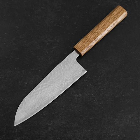 Santoku Silver Steel #3 Tsuchime Damascus Oak Handle 170mm