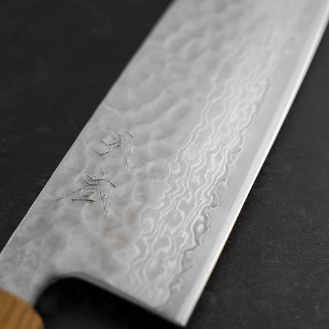 Santoku Silver Steel #3 Tsuchime Damascus Oak Handle 170mm