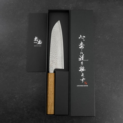 Santoku Silver Steel #3 Tsuchime Damascus Oak Handle 170mm