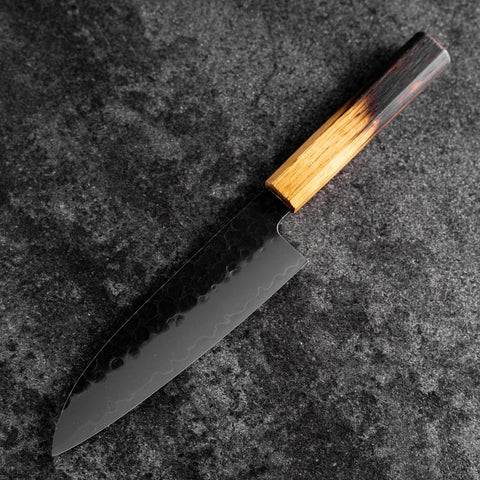 Santoku Stainless Clad AUS-8 Kurouchi Tsuchime Yaki Urushi Handle 170mm