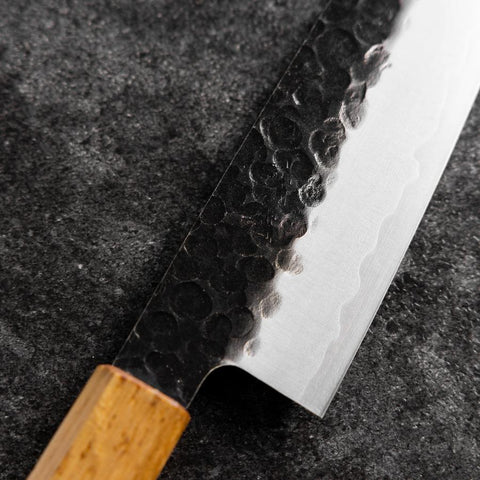Santoku Stainless Clad AUS-8 Kurouchi Tsuchime Yaki Urushi Handle 170mm