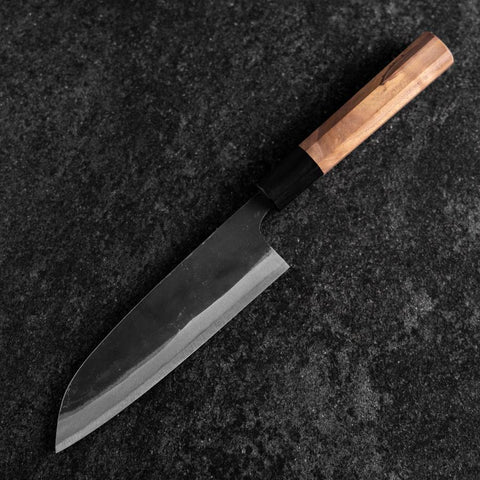 Santoku Blue Steel #2 Revêtement inox Kurouchi Manche en Noyer 165mm