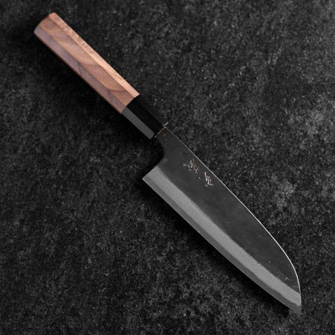 Santoku Blue Steel #2 Revêtement inox Kurouchi Manche en Noyer 165mm