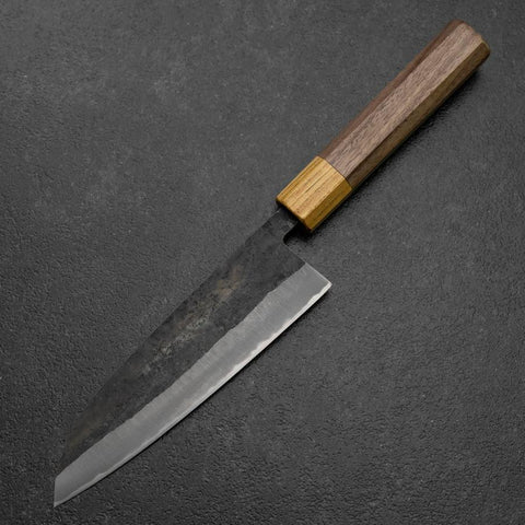 Santoku Stainless Clad Blue Steel #2 Kurouchi Walnut Zelkova Handle 165mm