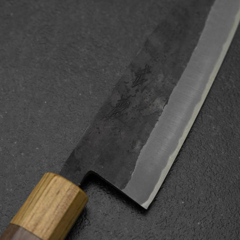Santoku Stainless Clad Blue Steel #2 Kurouchi Walnut Zelkova Handle 165mm