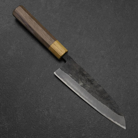 Santoku Stainless Clad Blue Steel #2 Kurouchi Walnut Zelkova Handle 165mm