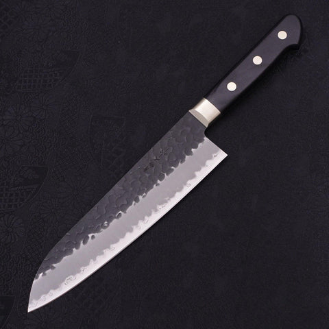 Santoku Stainless Clad Blue Super Kurouchi Tsuchime Western Handle Black 180mm