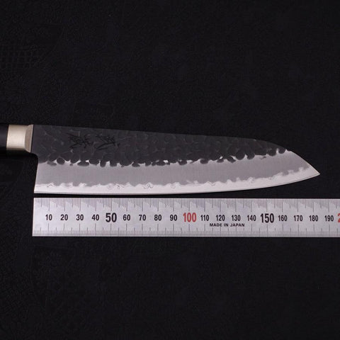 Santoku Stainless Clad Blue Super Kurouchi Tsuchime Western Handle Black 180mm