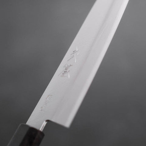 Santoku Stainless Clad Blue Super Polished Buffalo Ebony Handle 140mm
