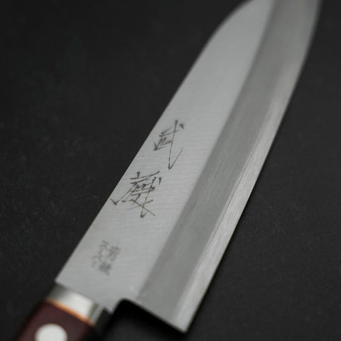 Santoku Stainless Clad Blue Super Polished Western Black Red Handle 165mm