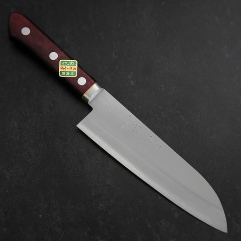 Santoku Stainless Clad Blue Super Polished Western Black Red Handle 165mm