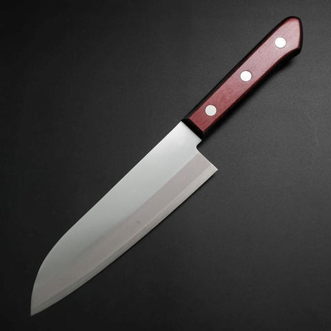 Santoku Stainless Clad Blue Super Polished Western Black Red Handle 165mm (Tsuba-nashi)