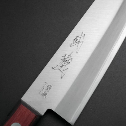Santoku Stainless Clad Blue Super Polished Western Black Red Handle 165mm (Tsuba-nashi)