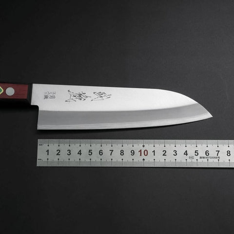 Santoku Stainless Clad Blue Super Polished Western Black Red Handle 165mm (Tsuba-nashi)