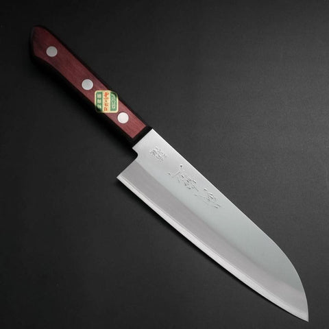 Santoku Stainless Clad Blue Super Polished Western Black Red Handle 165mm (Tsuba-nashi)