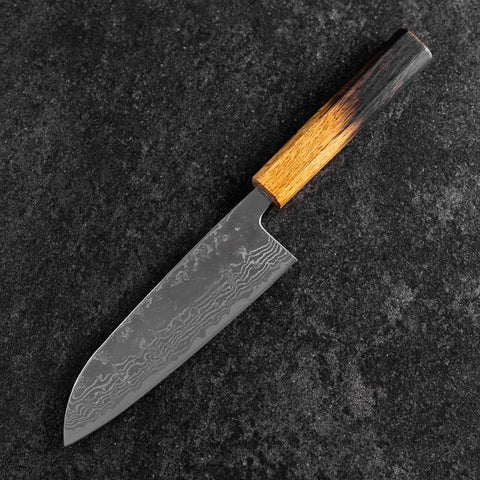 Santoku Sweden Stainless Steel Mirror Nashiji Washi Damascus Yaki Urushi Handle 165mm