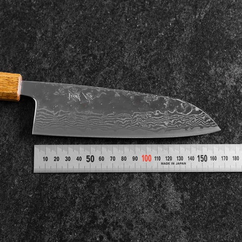 Santoku Sweden Stainless Steel Mirror Nashiji Washi Damascus Yaki Urushi Handle 165mm