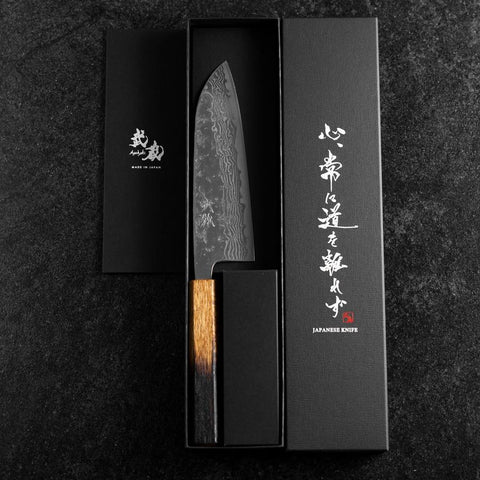 Santoku Sweden Stainless Steel Mirror Nashiji Washi Damascus Yaki Urushi Handle 165mm