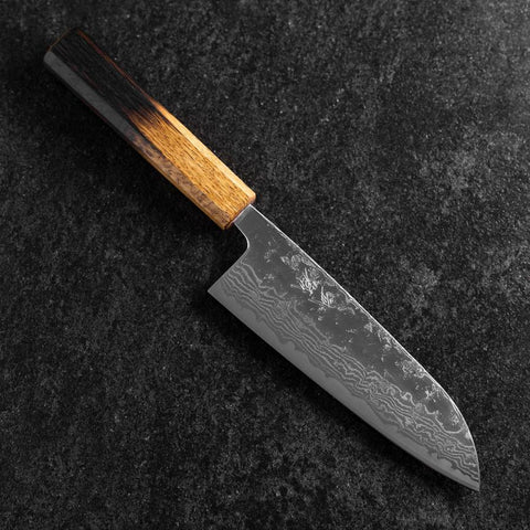 Santoku Sweden Stainless Steel Mirror Nashiji Washi Damascus Yaki Urushi Handle 165mm